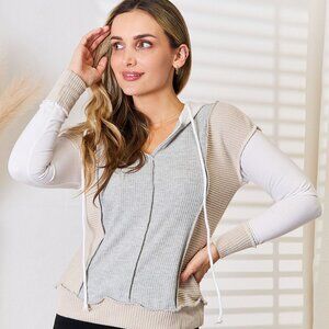 Color Block Exposed Seam Drawstring Hoodie